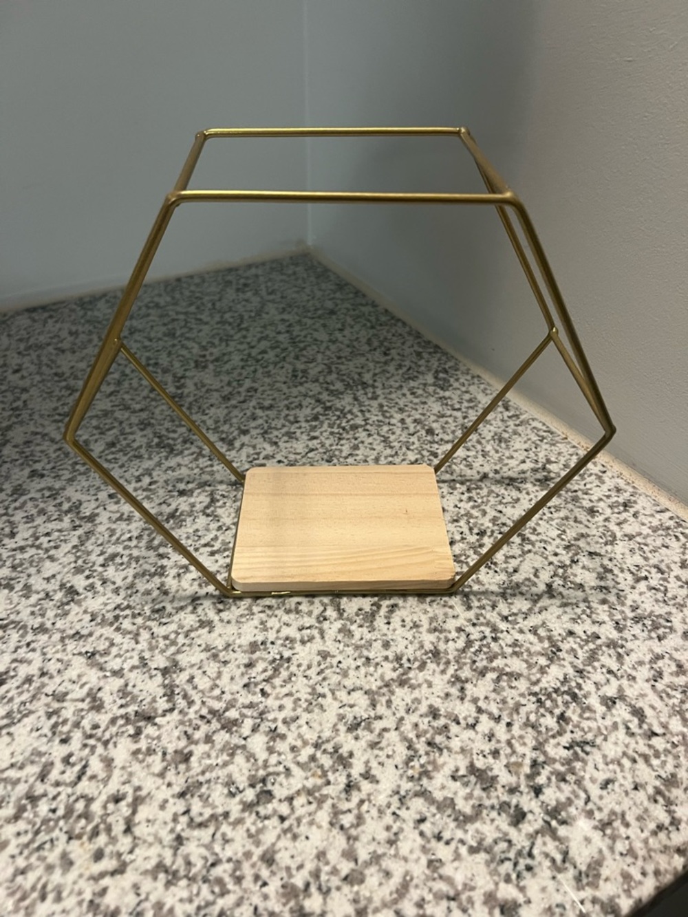 Source Unknown Gold Hexagon Wall Shelf with Wood Base